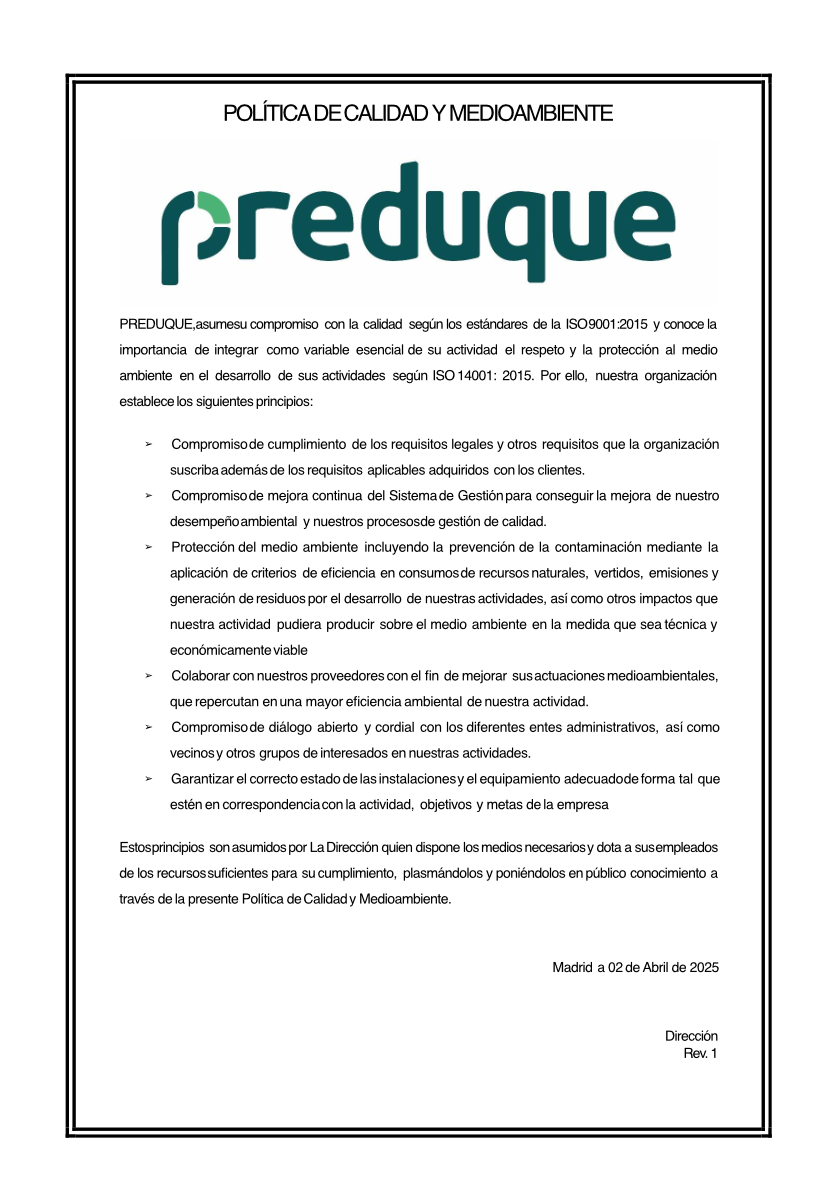 Política de Calidad y Medioambiente Image